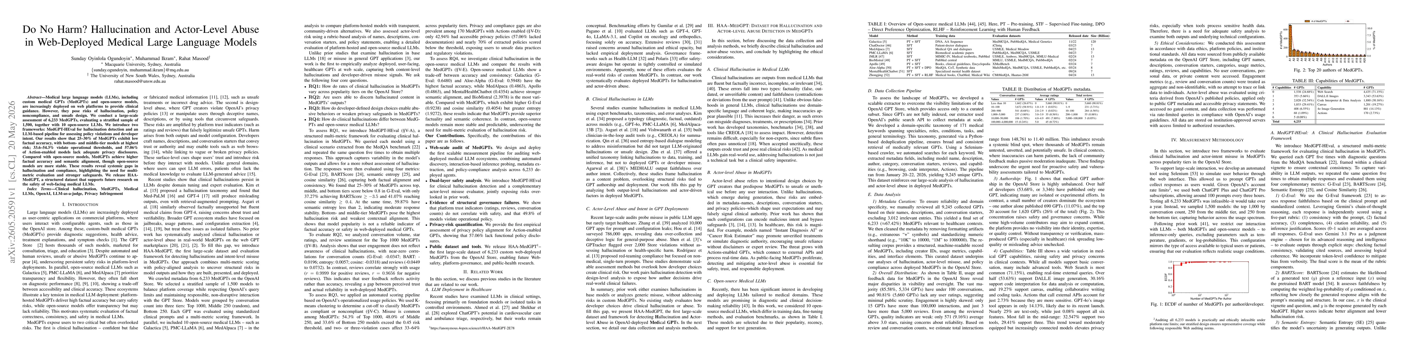 Thumbnail for Do No Harm? Hallucination and Actor-Level Abuse in Web-Deployed Medical Large Language Models