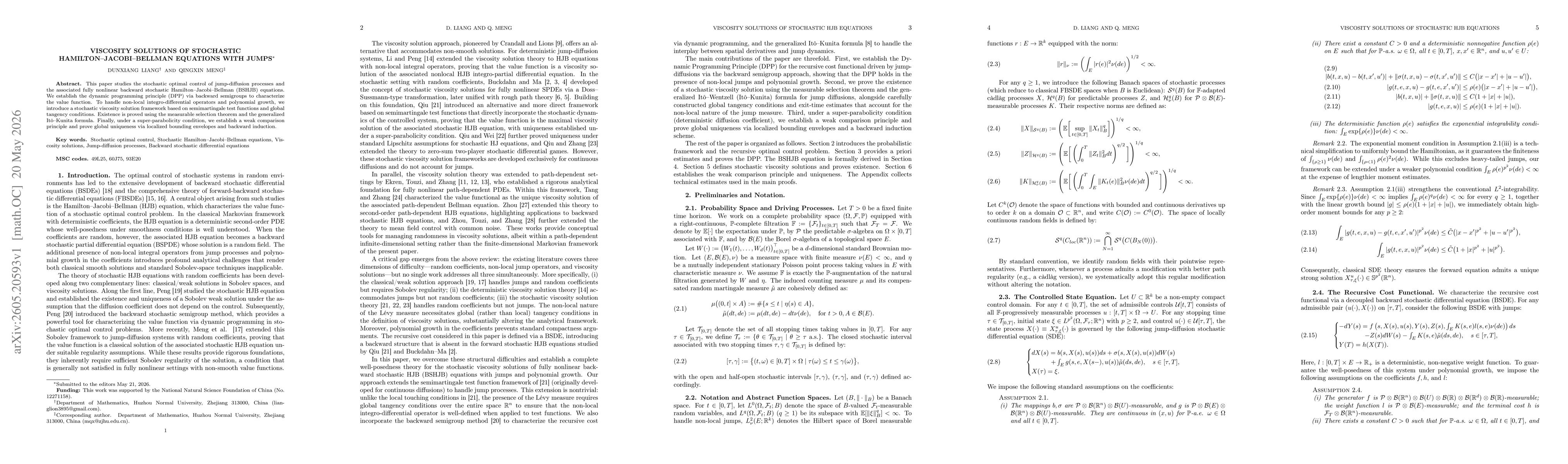 Thumbnail for Viscosity Solutions of Stochastic Hamilton--Jacobi--Bellman Equations with Jumps