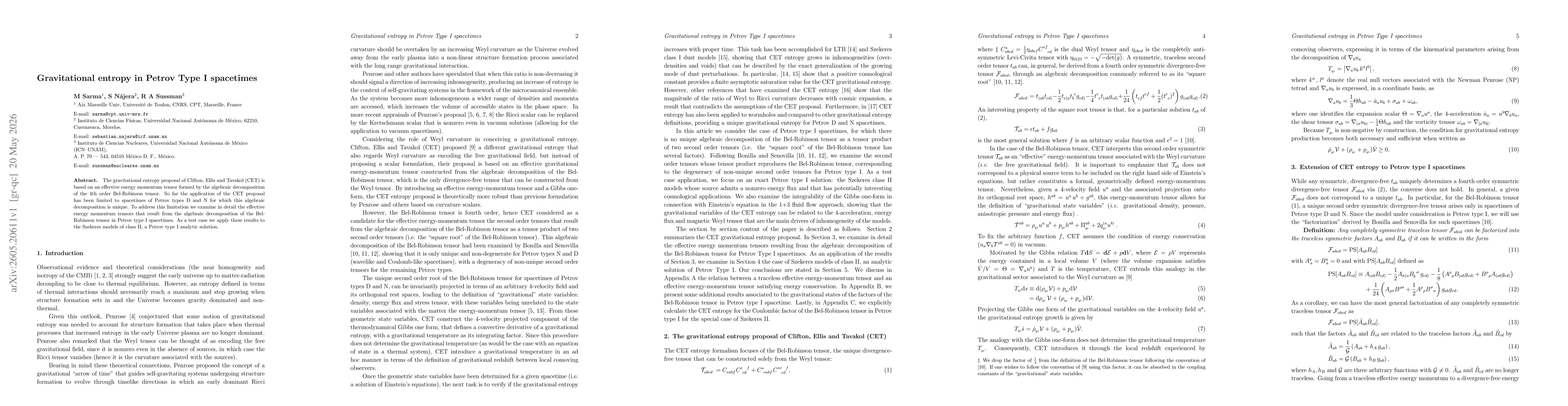 Thumbnail for Gravitational entropy in Petrov Type I spacetimes