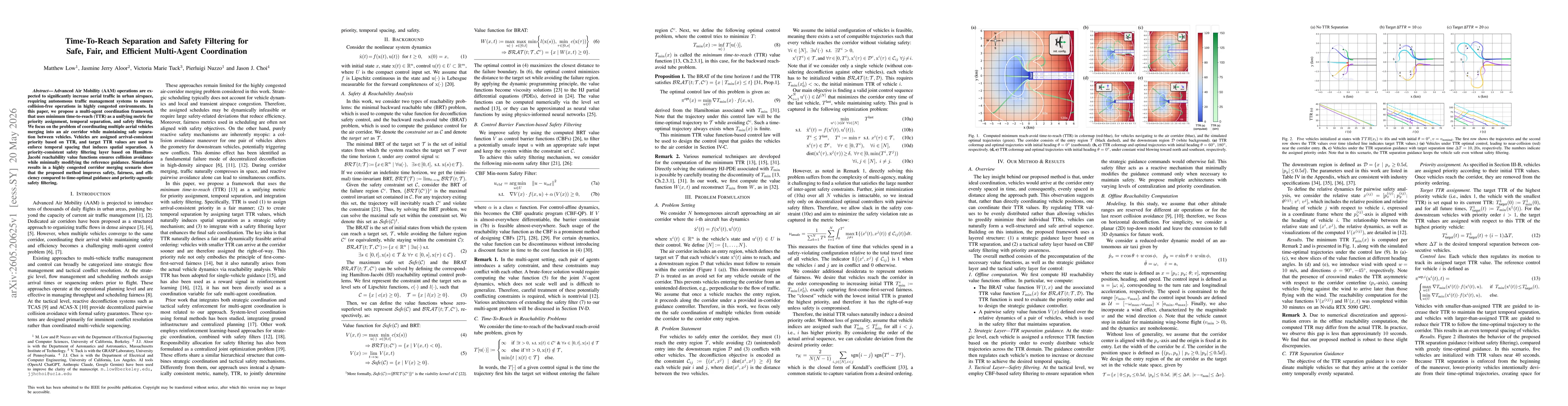 Thumbnail for Time-To-Reach Separation and Safety Filtering for Safe, Fair, and Efficient Multi-Agent Coordination
