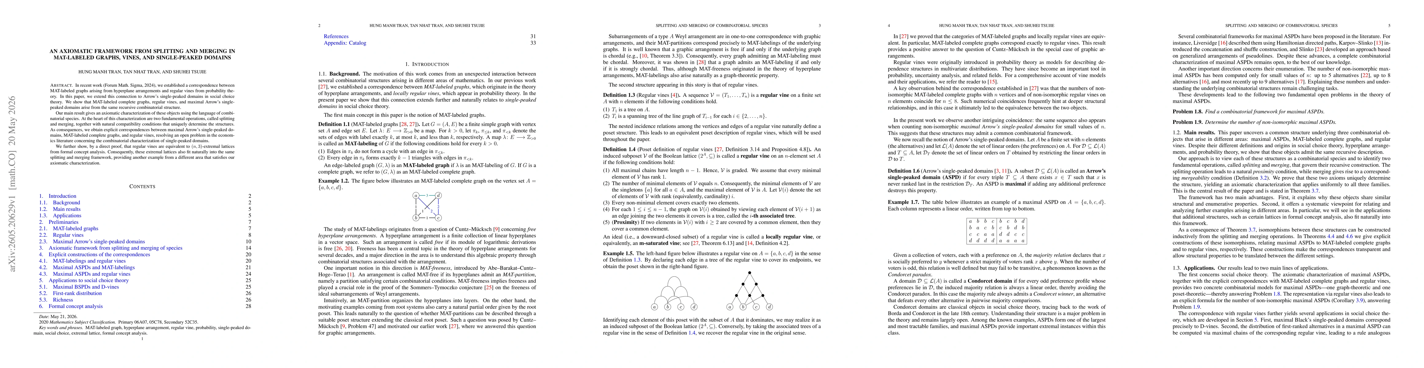 Thumbnail for An axiomatic framework from splitting and merging in MAT-labeled graphs, vines, and single-peaked domains