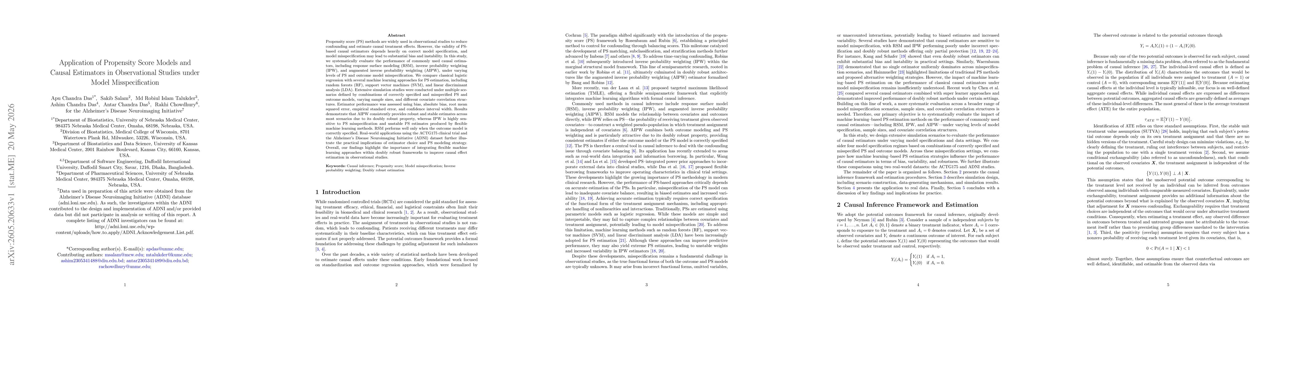 Thumbnail for Application of Propensity Score Models and Causal Estimators in Observational Studies under Model Misspecification
