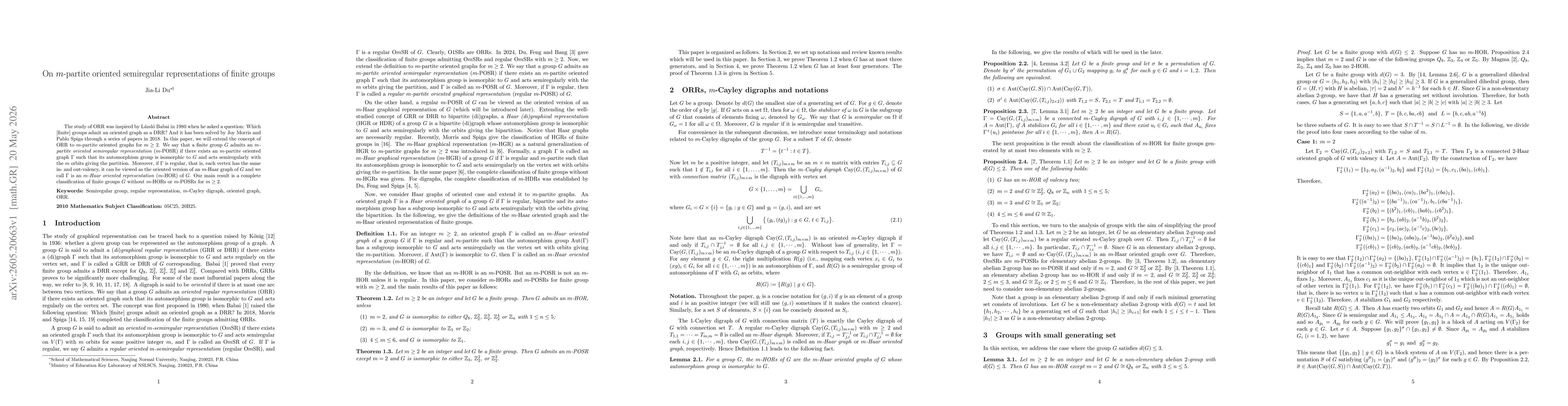 Thumbnail for On $m$-partite oriented semiregular representations of finite groups
