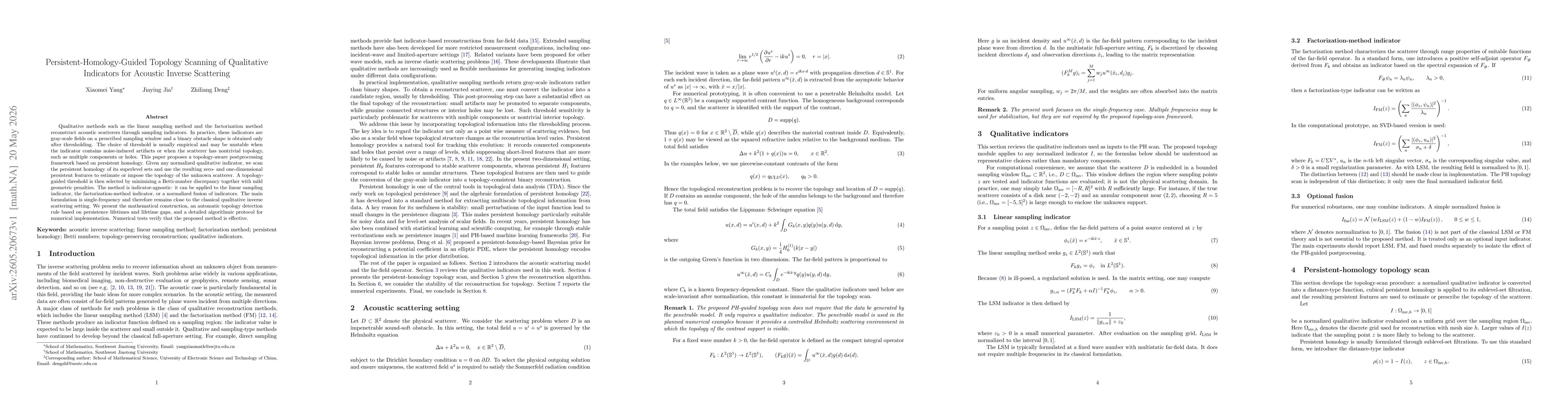 Thumbnail for Persistent-Homology-Guided Topology Scanning of Qualitative Indicators for Acoustic Inverse Scattering