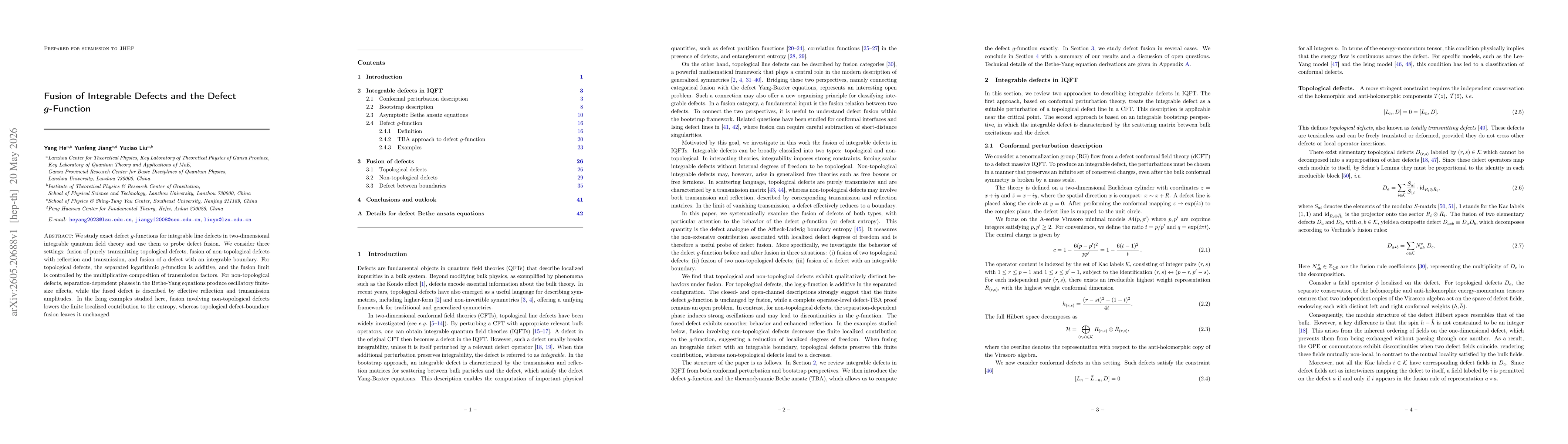 Thumbnail for Fusion of Integrable Defects and the Defect $g$-Function