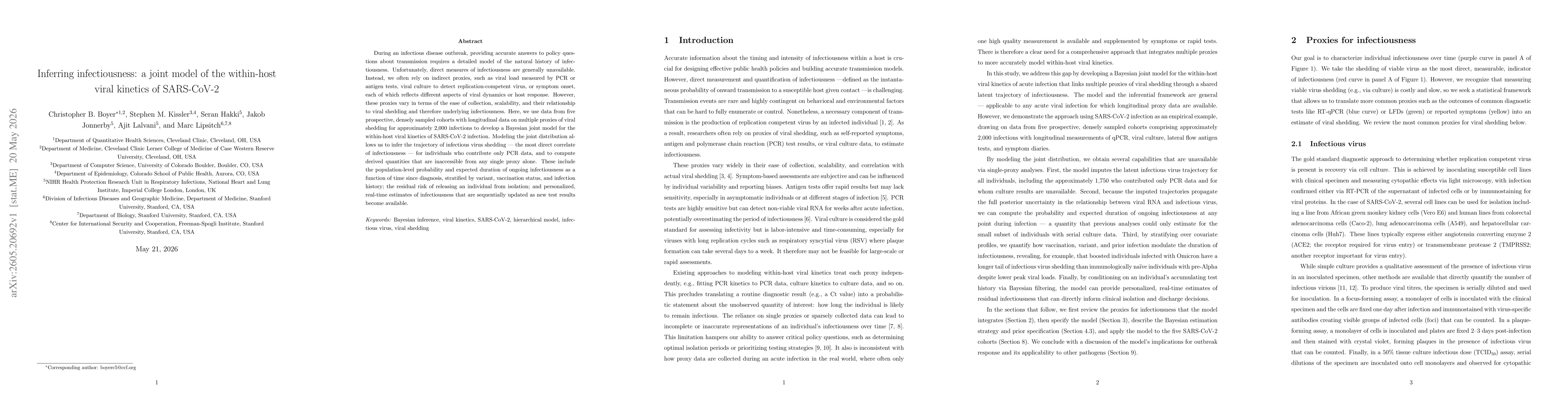 Thumbnail for Inferring infectiousness: a joint model of the within-host viral kinetics of SARS-CoV-2