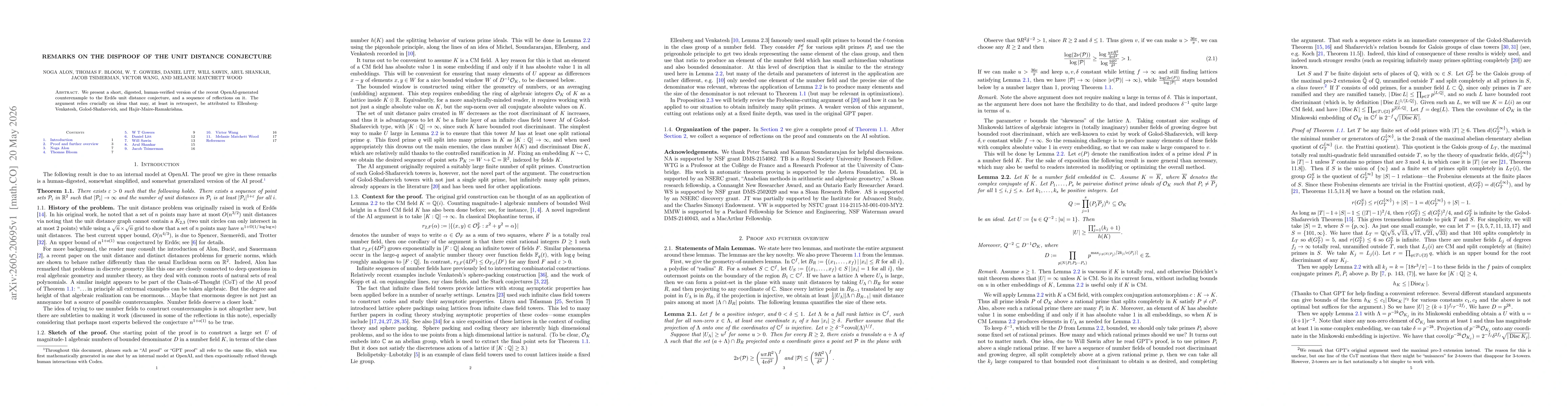 Thumbnail for Remarks on the disproof of the unit distance conjecture
