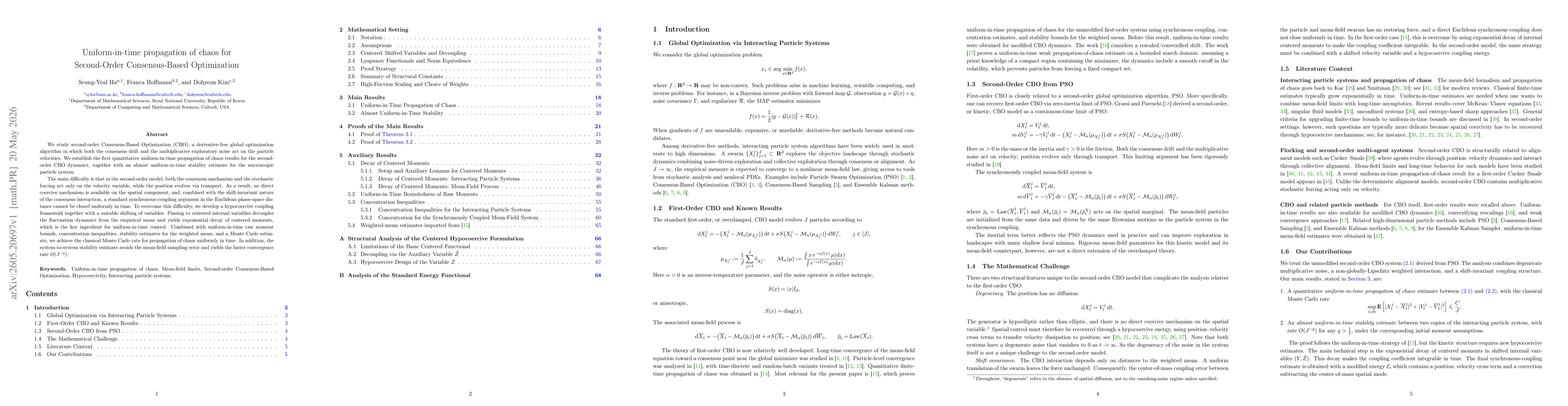 Thumbnail for Uniform-in-time propagation of chaos for Second-Order Consensus-Based Optimization
