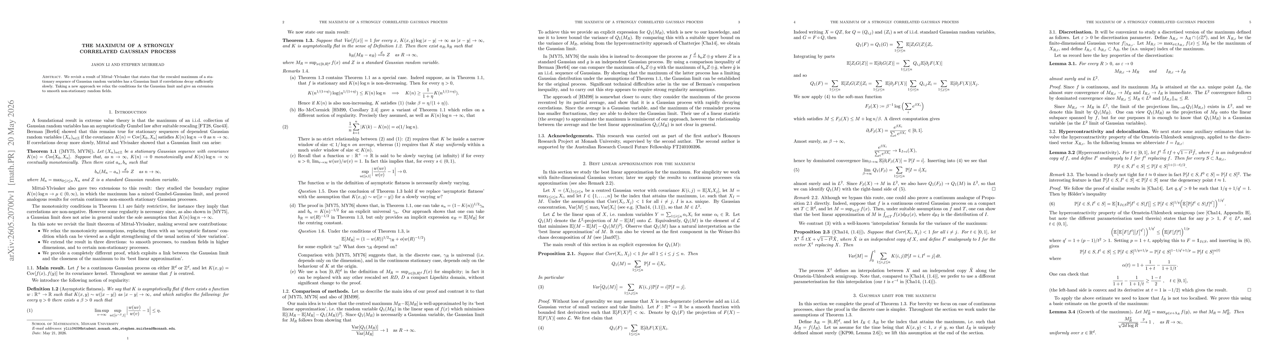 Thumbnail for The maximum of a strongly correlated Gaussian process