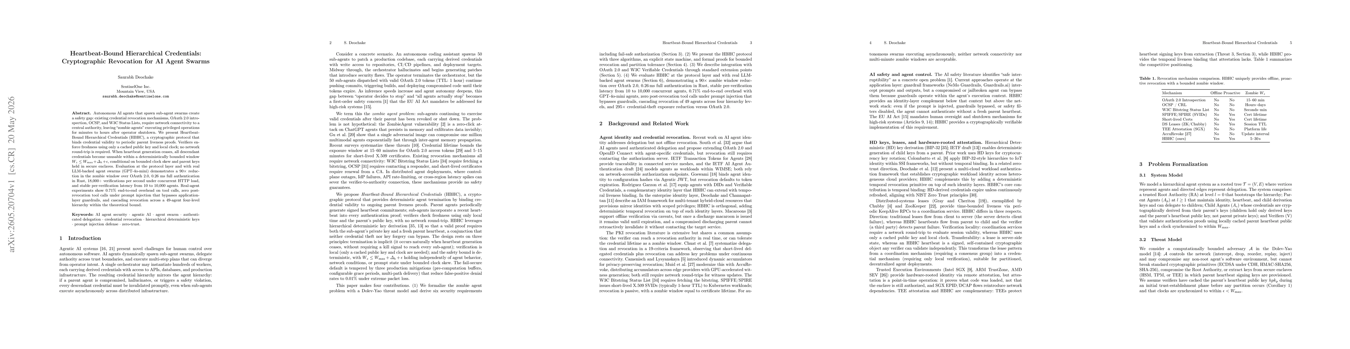 Thumbnail for Heartbeat-Bound Hierarchical Credentials: Cryptographic Revocation for AI Agent Swarms