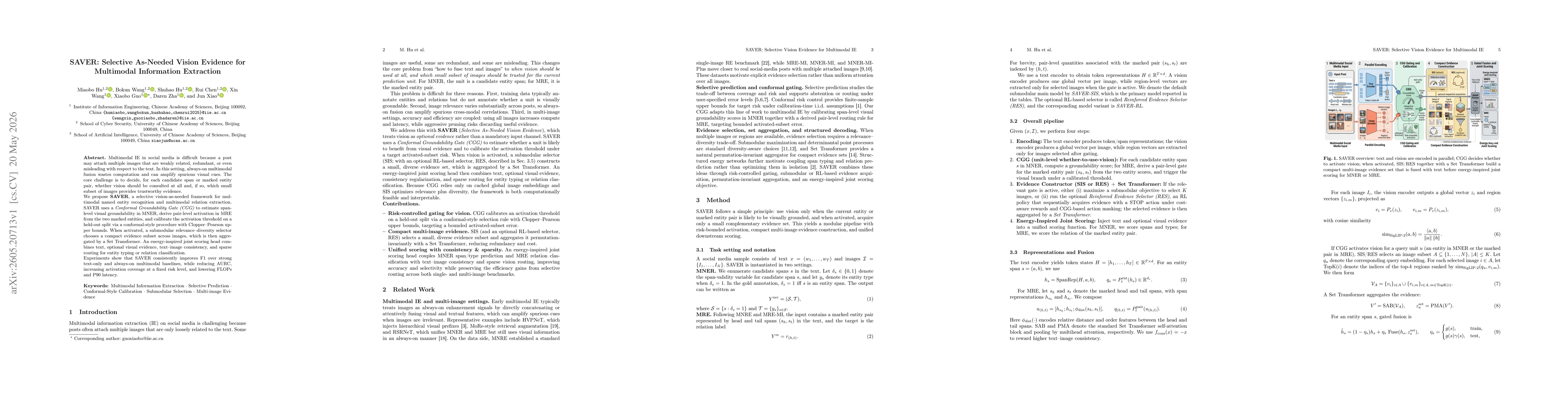 Thumbnail for SAVER: Selective As-Needed Vision Evidence for Multimodal Information Extraction