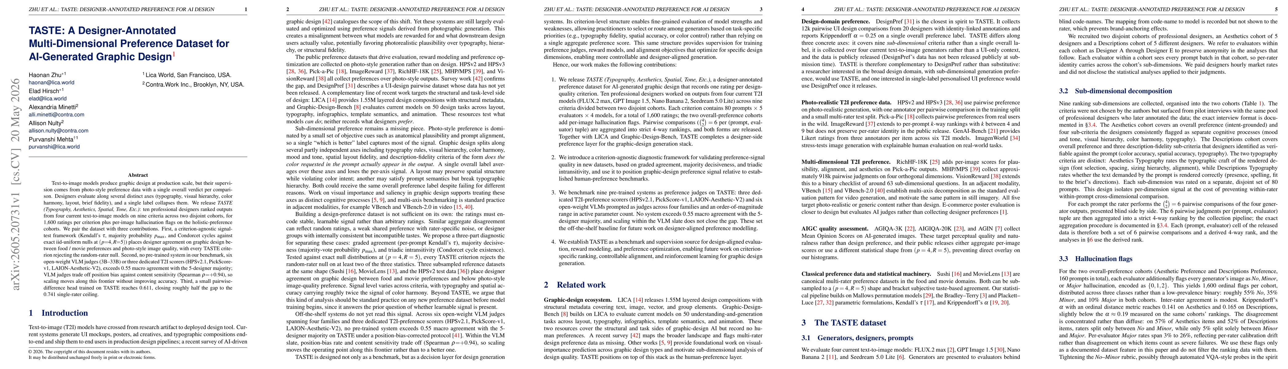 Thumbnail for TASTE: A Designer-Annotated Multi-Dimensional Preference Dataset for AI-Generated Graphic Design