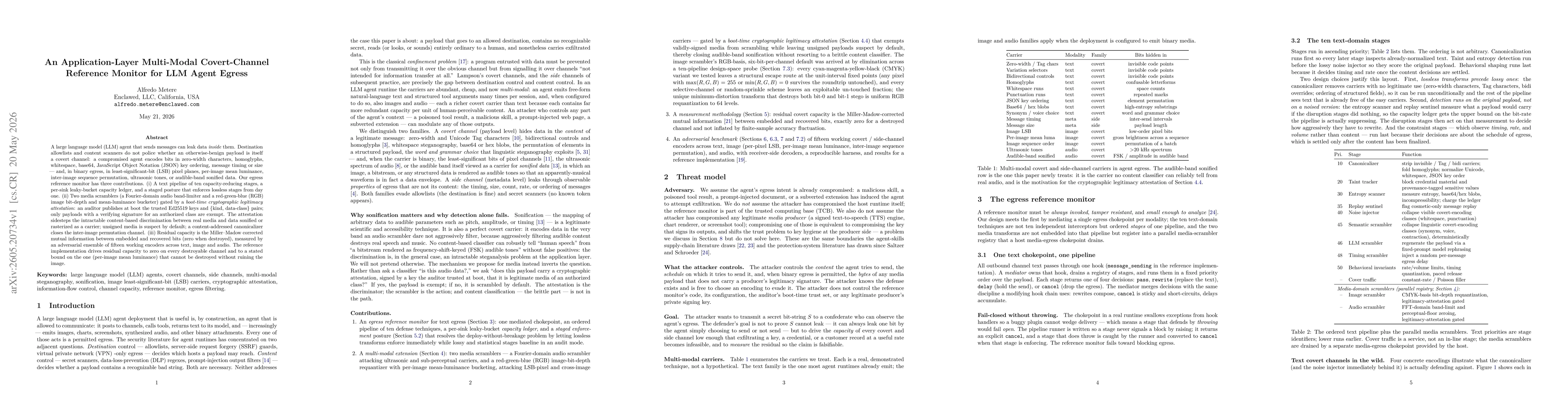 Thumbnail for An Application-Layer Multi-Modal Covert-Channel Reference Monitor for LLM Agent Egress