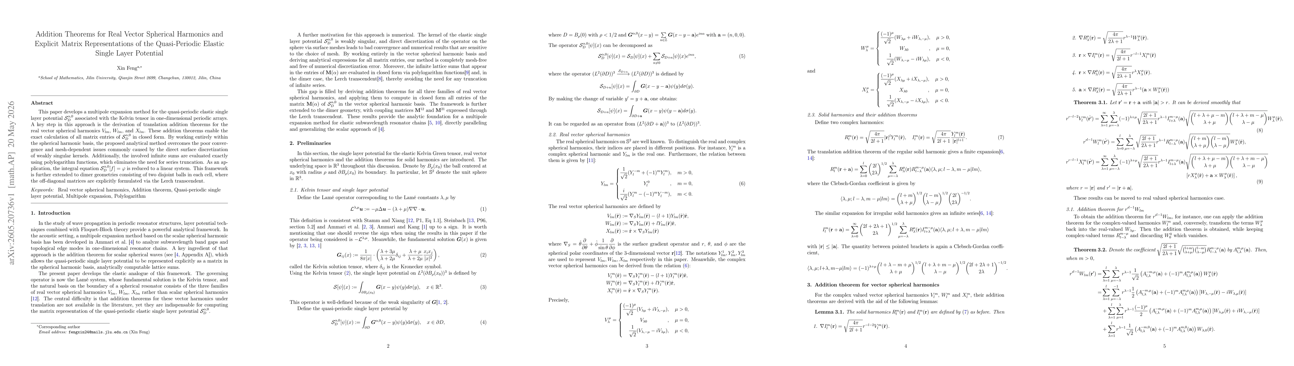 Thumbnail for Addition Theorems for Real Vector Spherical Harmonics and Explicit Matrix Representations of the Quasi-Periodic Elastic Single Layer Potential