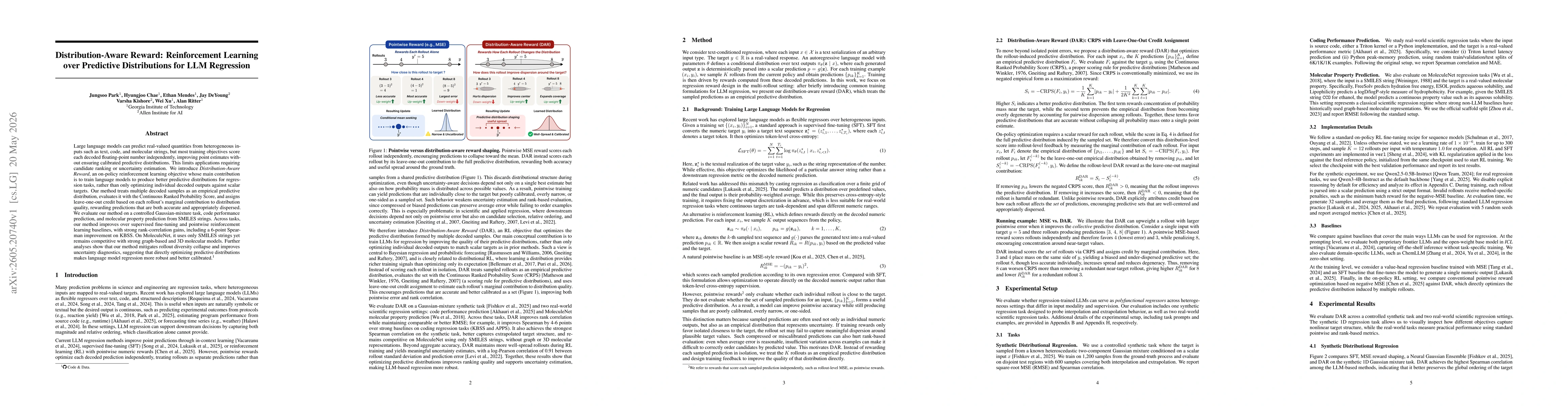 Thumbnail for Distribution-Aware Reward: Reinforcement Learning over Predictive Distributions for LLM Regression