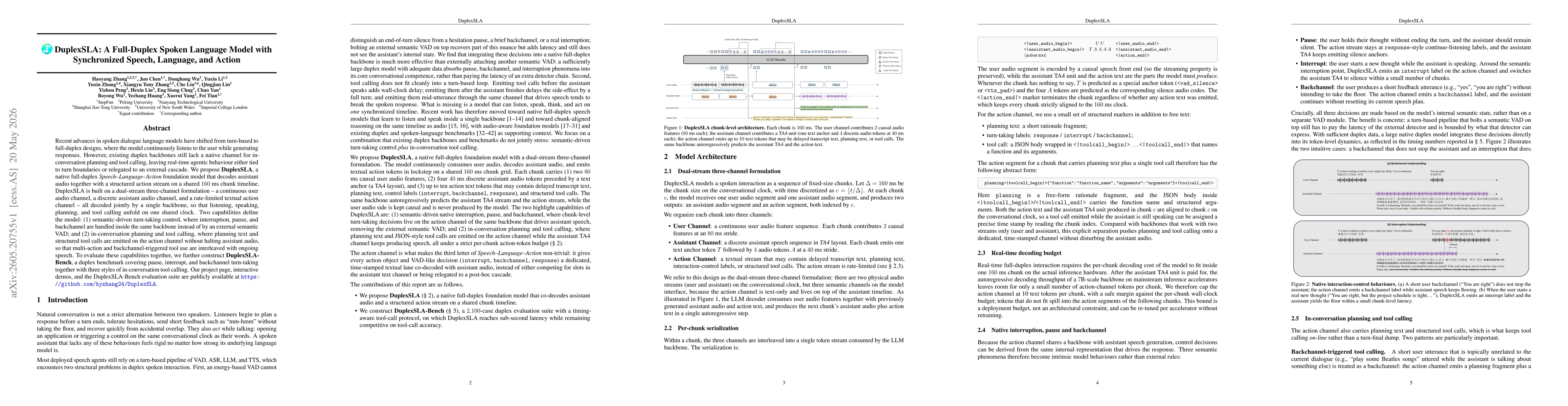 Thumbnail for DuplexSLA: A Full-Duplex Spoken Language Model with Synchronized Speech, Language, and Action