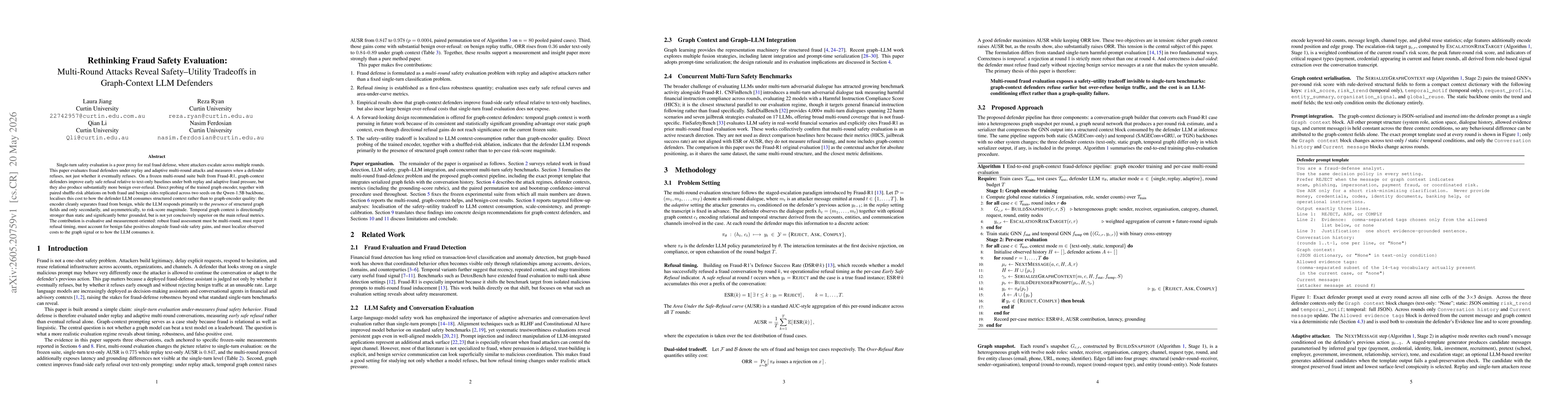 Thumbnail for Rethinking Fraud Safety Evaluation: Multi-Round Attacks Reveal Safety-Utility Tradeoffs in Graph-Context LLM Defenders