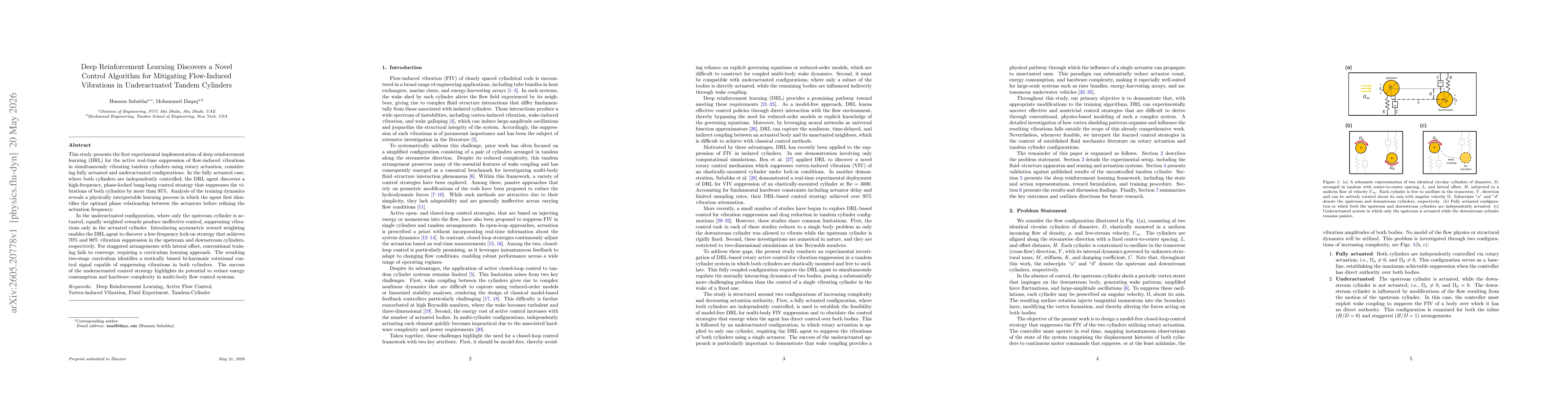Thumbnail for Deep Reinforcement Learning Discovers a Novel Control Algorithm for Mitigating Flow-Induced Vibrations in Underactuated Tandem Cylinders