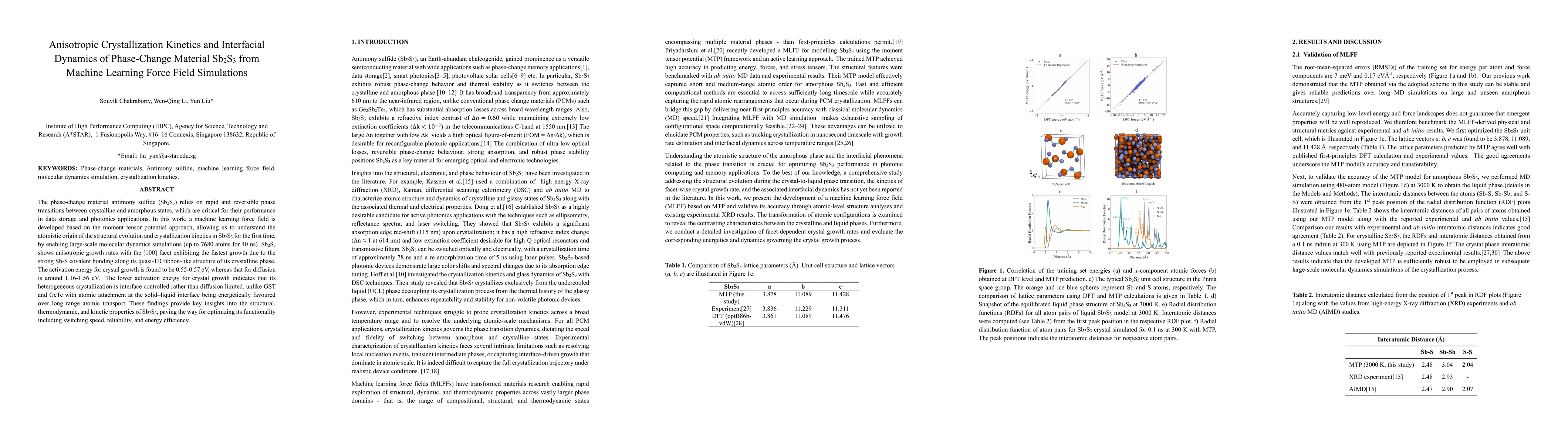 Thumbnail for Anisotropic Crystallization Kinetics and Interfacial Dynamics of Phase-Change Material Sb$_2$S$_3$ from Machine Learning Force Field Simulations