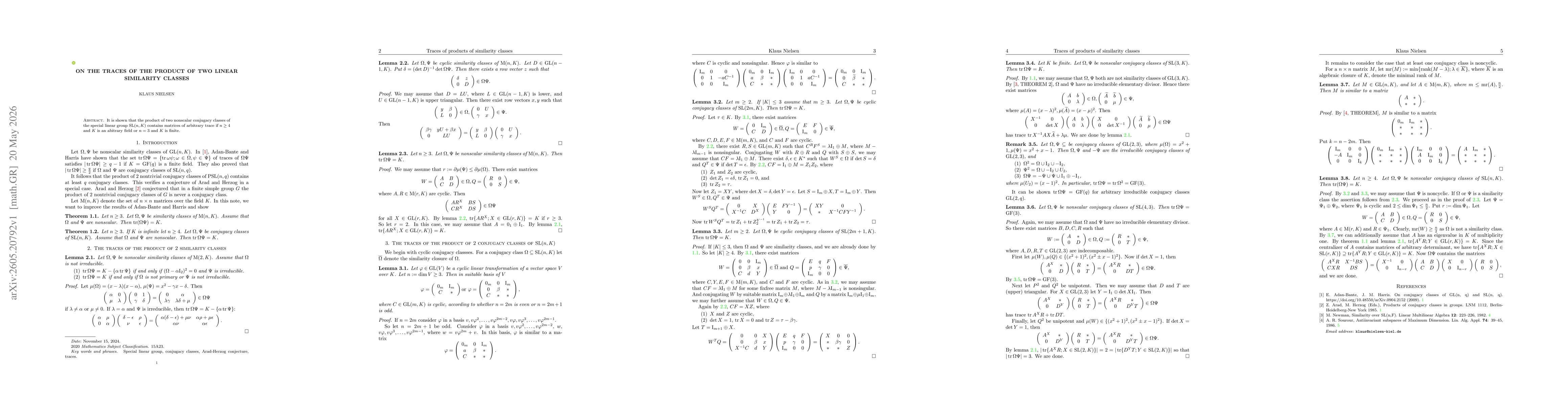 Thumbnail for On the traces of the product of 2 linear similarity classes