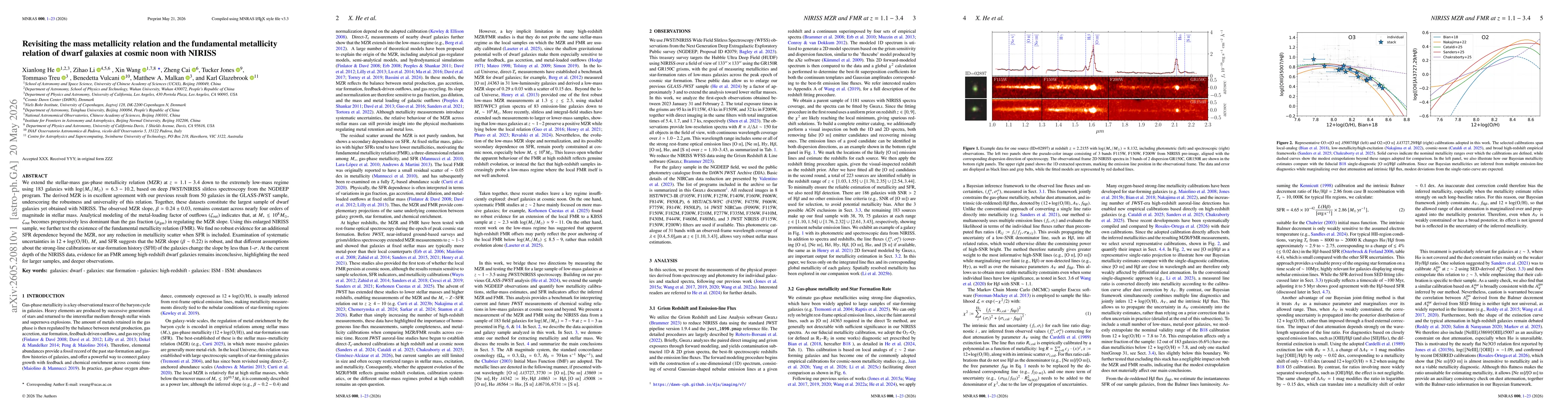 Thumbnail for Revisiting the mass metallicity relation and the fundamental metallicity relation of dwarf galaxies at cosmic noon with NIRISS