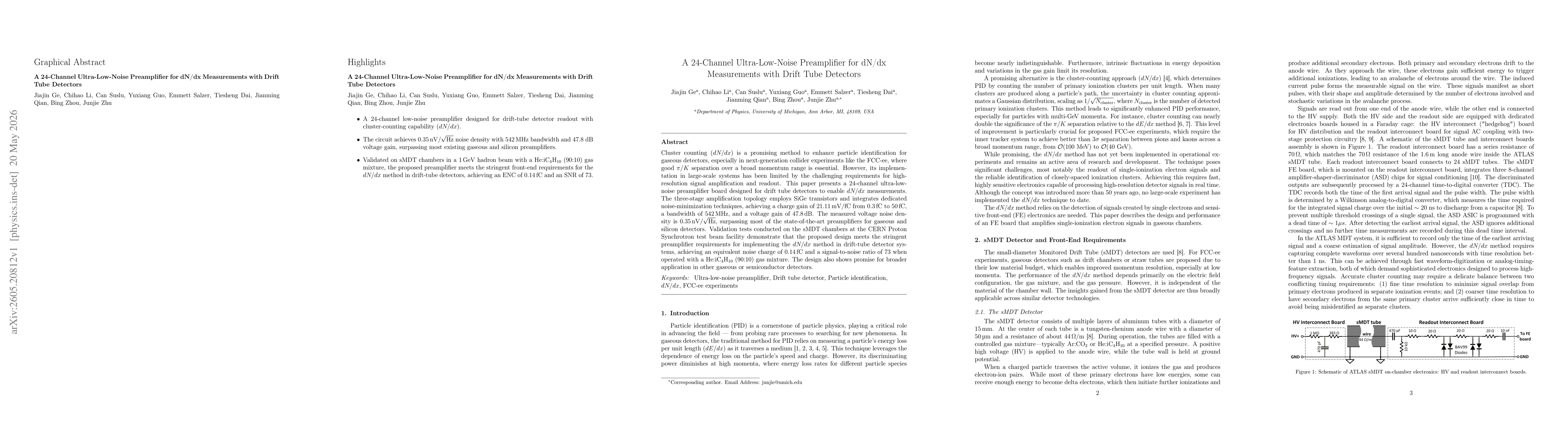 Thumbnail for A 24-Channel Ultra-Low-Noise Preamplifier for dN/dx Measurements with Drift Tube Detectors
