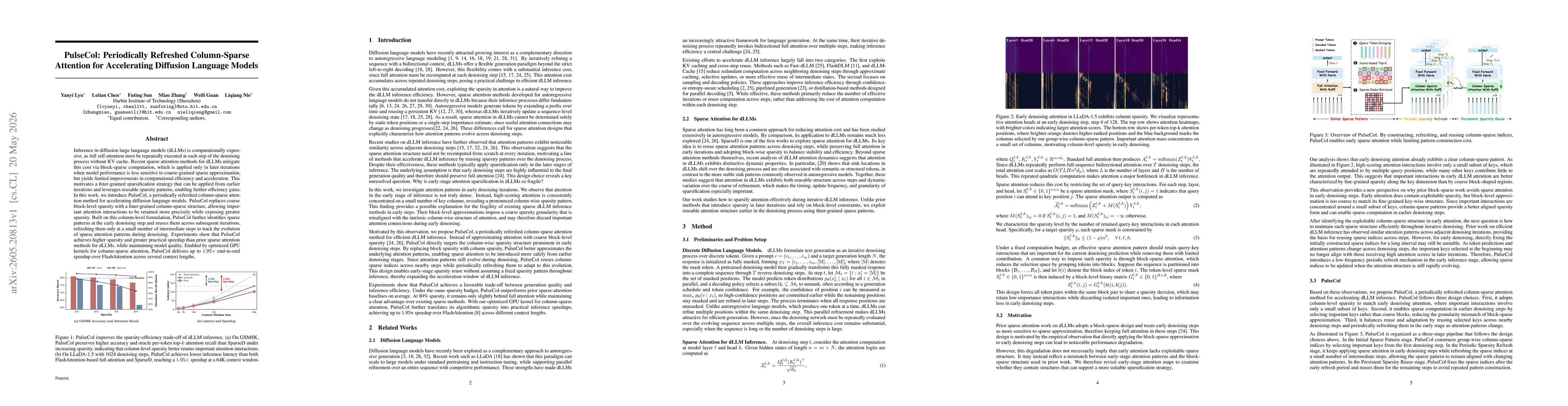 Thumbnail for PulseCol: Periodically Refreshed Column-Sparse Attention for Accelerating Diffusion Language Models
