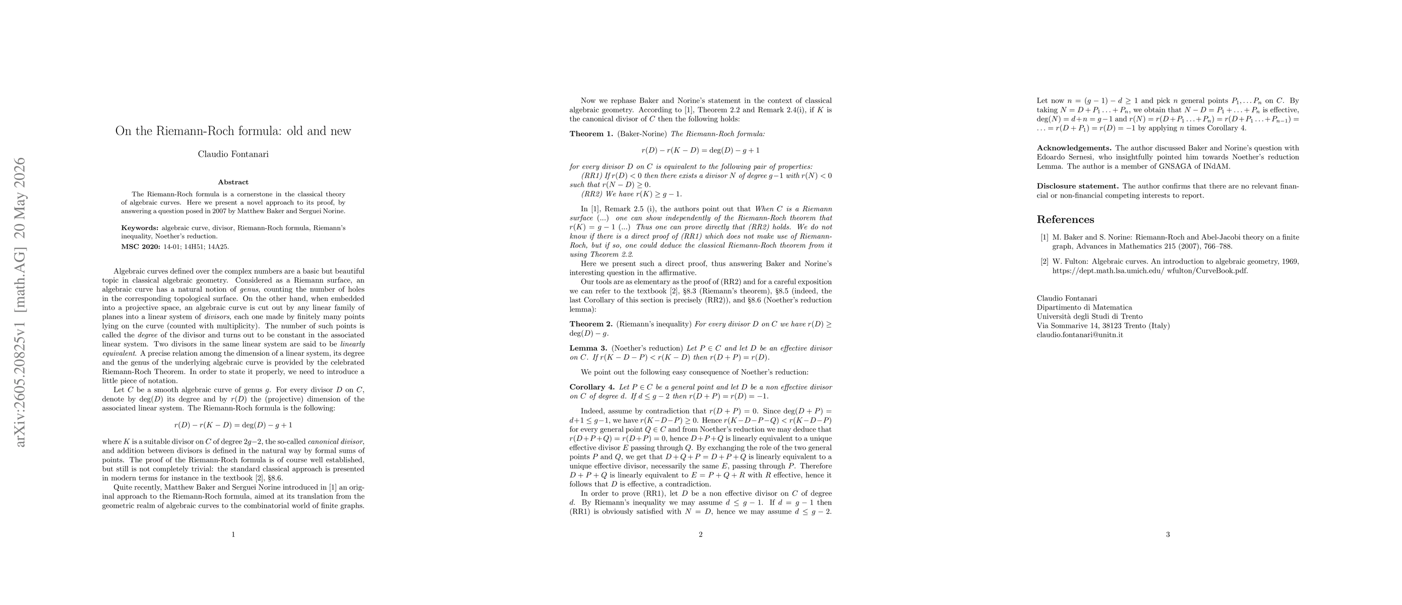 Thumbnail for On the Riemann-Roch formula: old and new