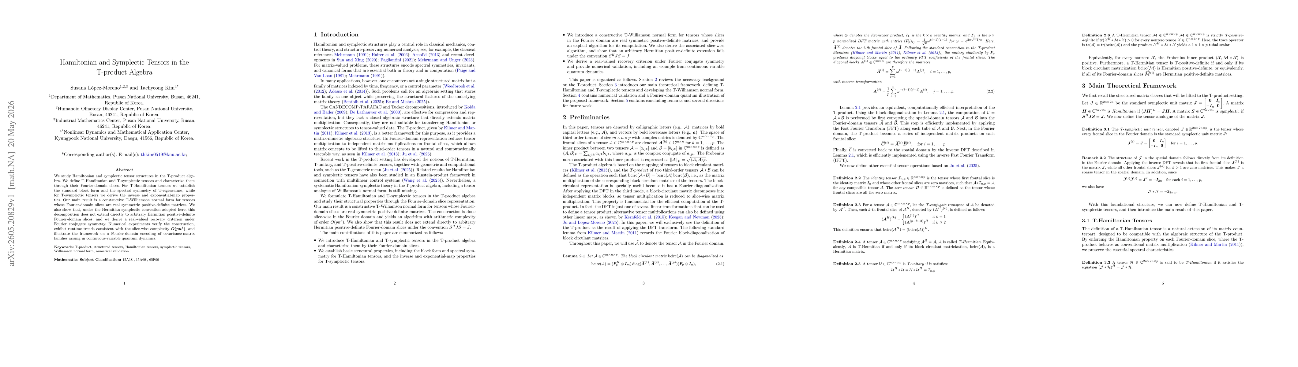 Thumbnail for Hamiltonian and Symplectic Tensors in the T-product Algebra