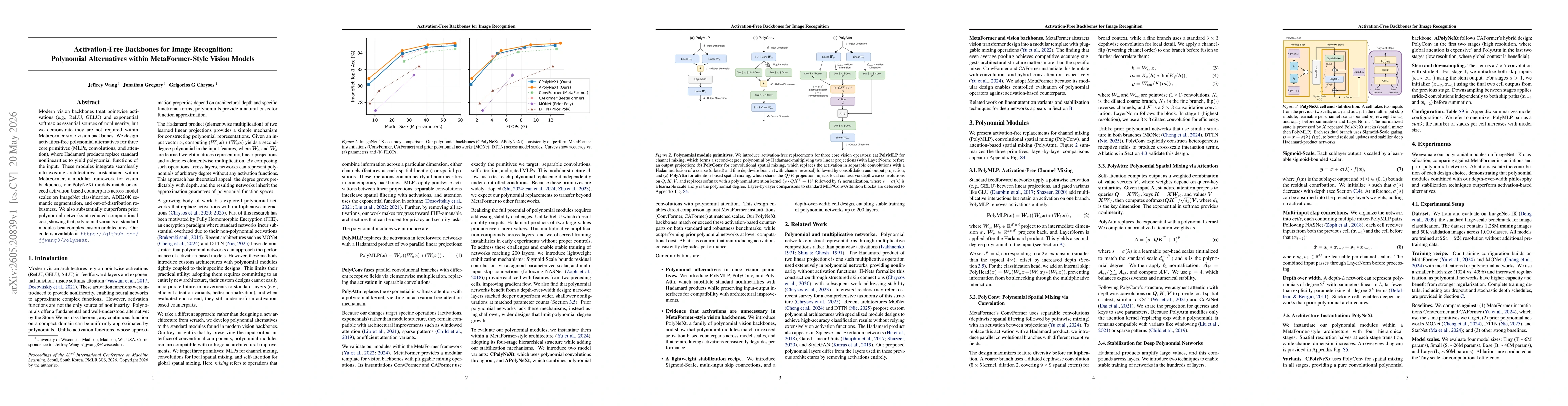 Thumbnail for Activation-Free Backbones for Image Recognition: Polynomial Alternatives within MetaFormer-Style Vision Models