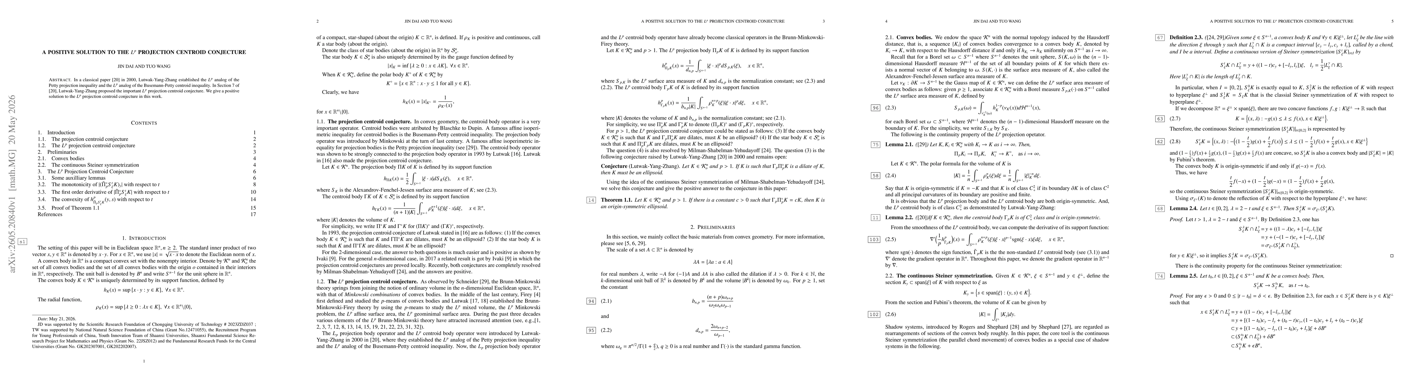 Thumbnail for A positive solution to the $L^p$ projection centroid conjecture