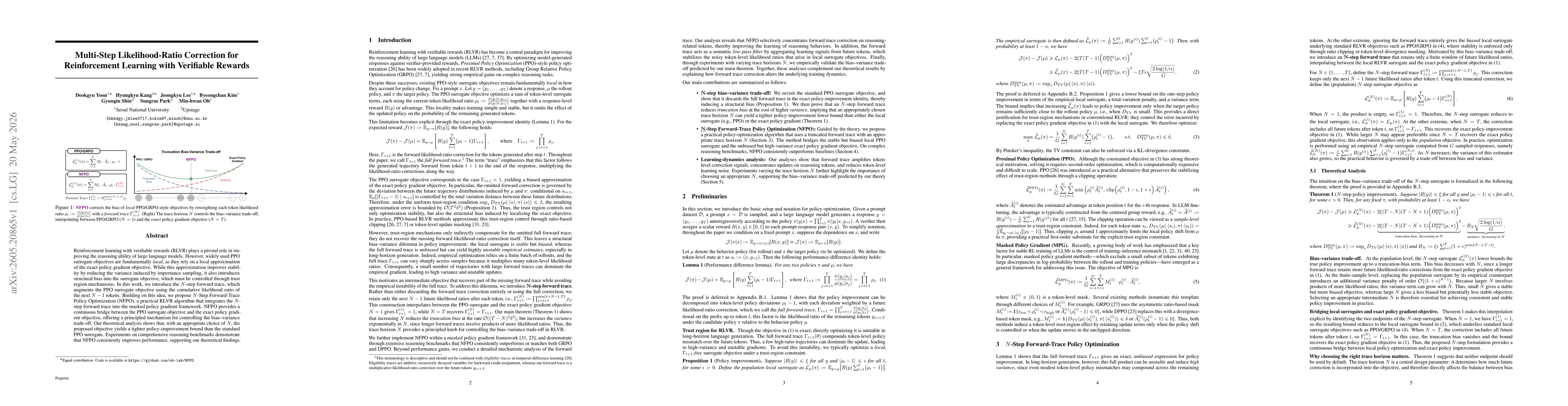Thumbnail for Multi-Step Likelihood-Ratio Correction for Reinforcement Learning with Verifiable Rewards