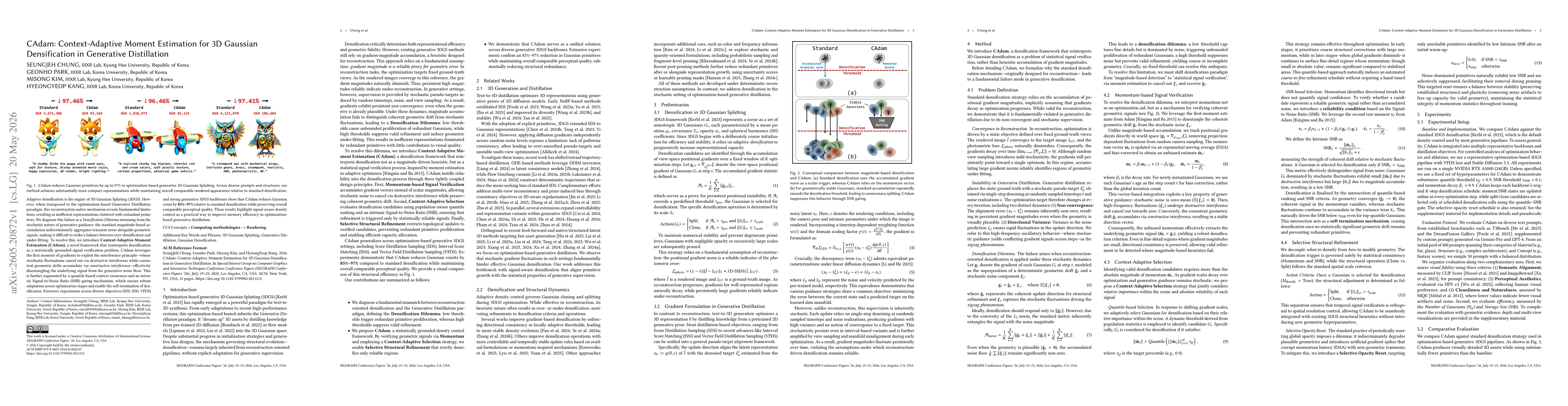 Thumbnail for CAdam: Context-Adaptive Moment Estimation for 3D Gaussian Densification in Generative Distillation