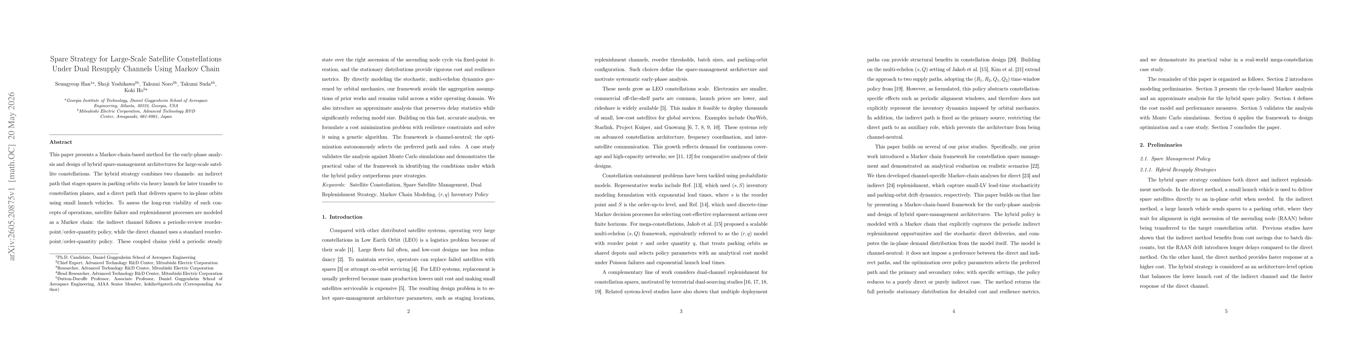 Thumbnail for Spare Strategy for Large-Scale Satellite Constellations Under Dual Resupply Channels Using Markov Chain