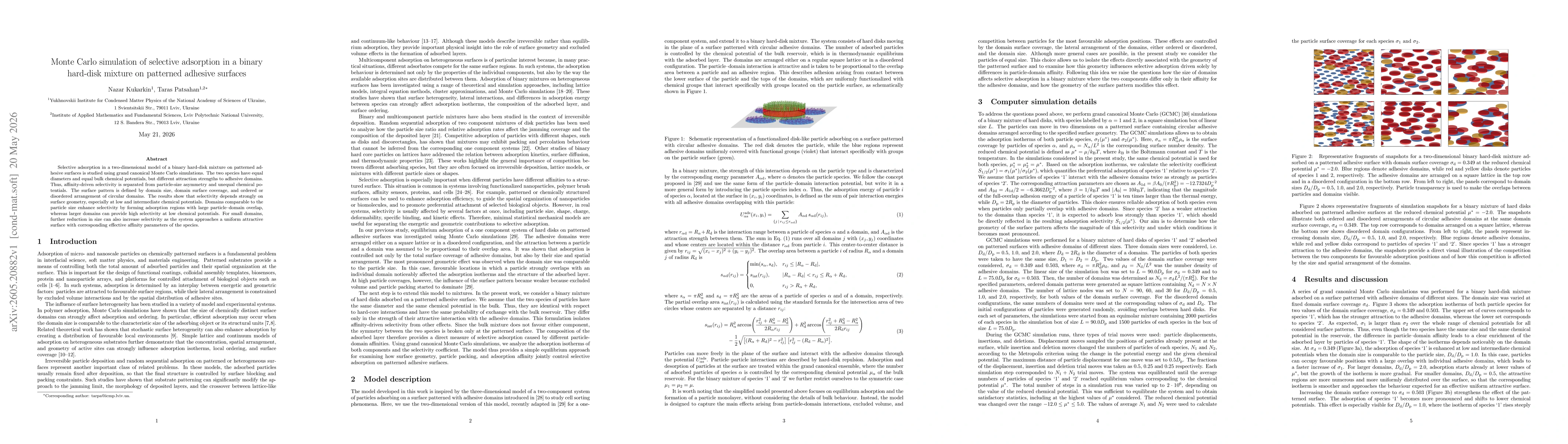 Thumbnail for Monte Carlo simulation of selective adsorption in a binary hard-disk mixture on patterned adhesive surfaces