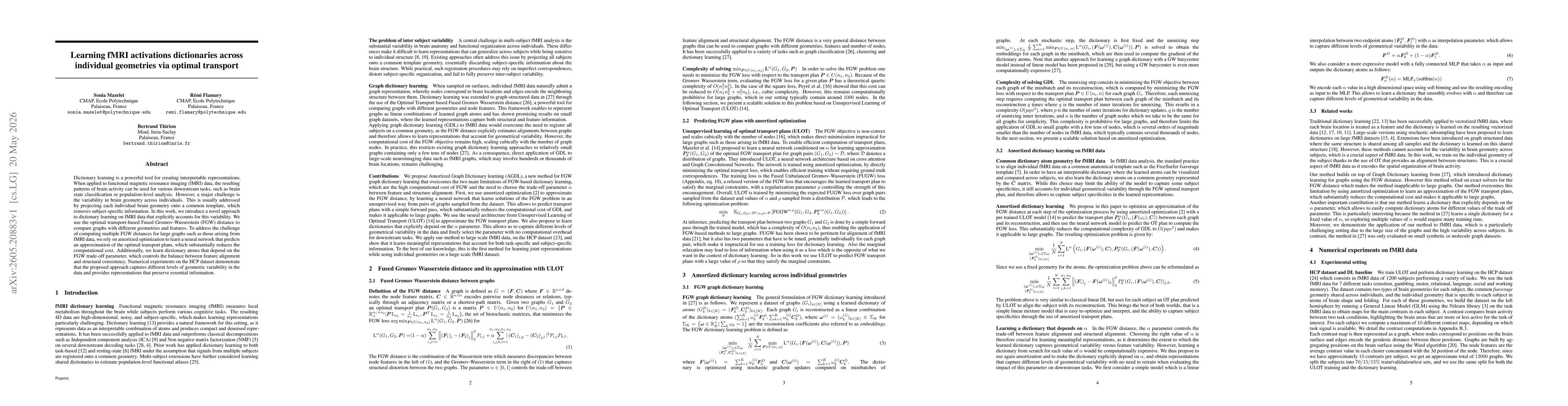 Thumbnail for Learning fMRI activations dictionaries across individual geometries via optimal transport