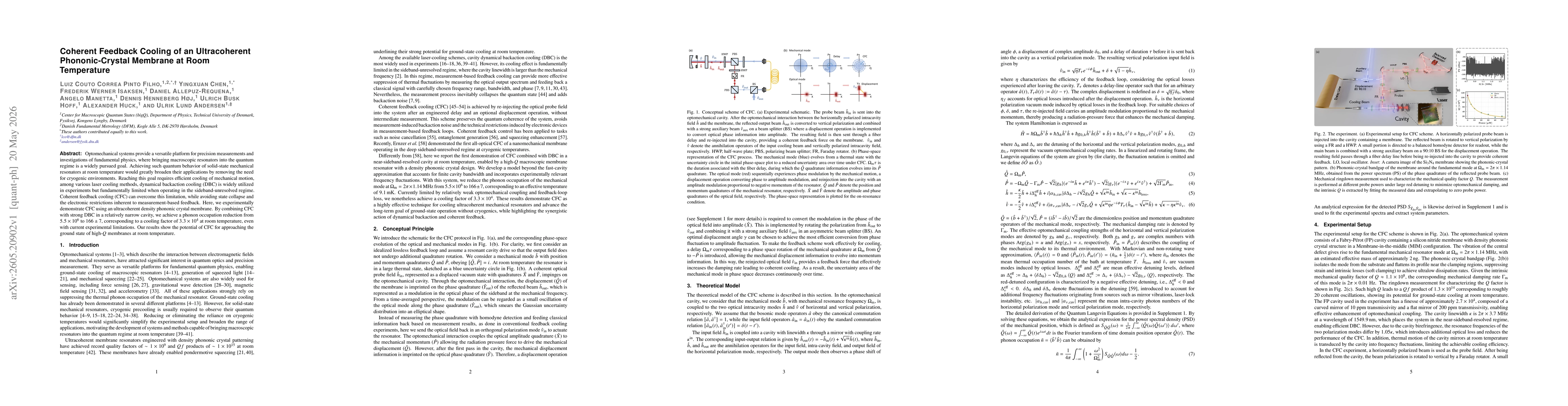 Thumbnail for Coherent Feedback Cooling of an Ultracoherent Phononic-Crystal Membrane at Room Temperature