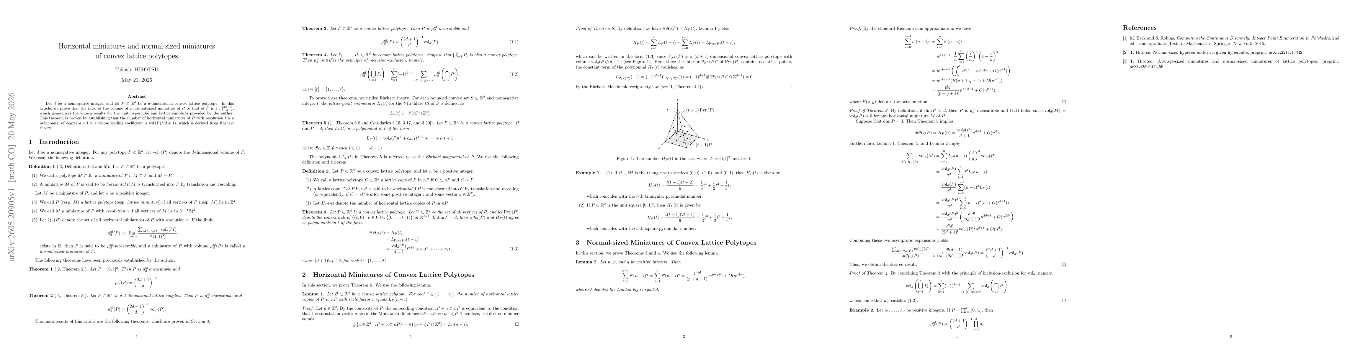 Thumbnail for Horizontal miniatures and normal-sized miniatures of convex lattice polytopes