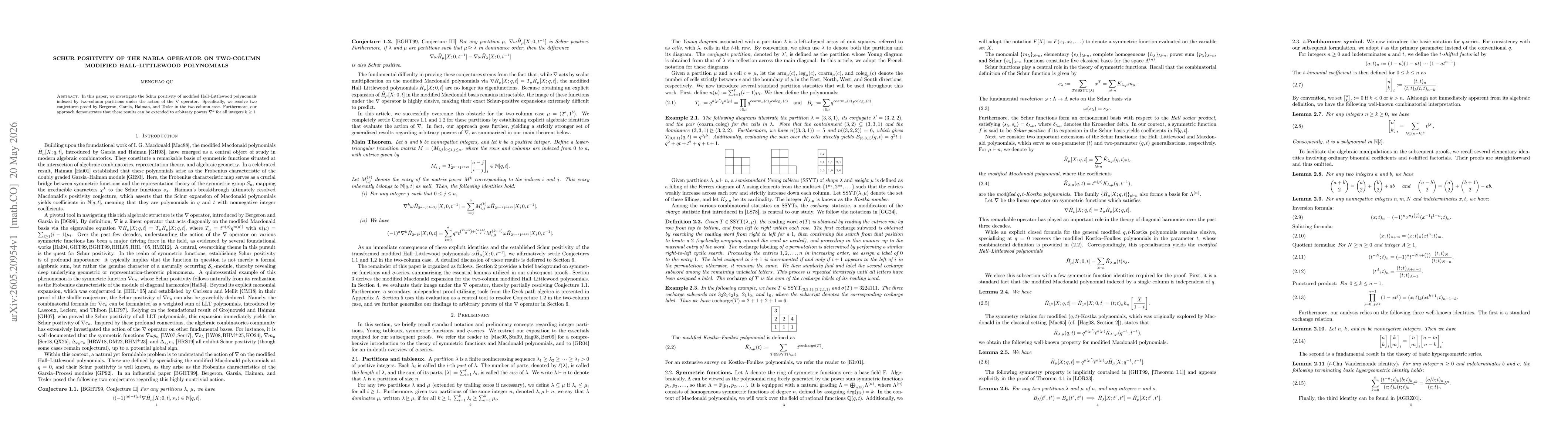 Thumbnail for Schur positivity of the nabla operator on two-column modified Hall--Littlewood polynomials