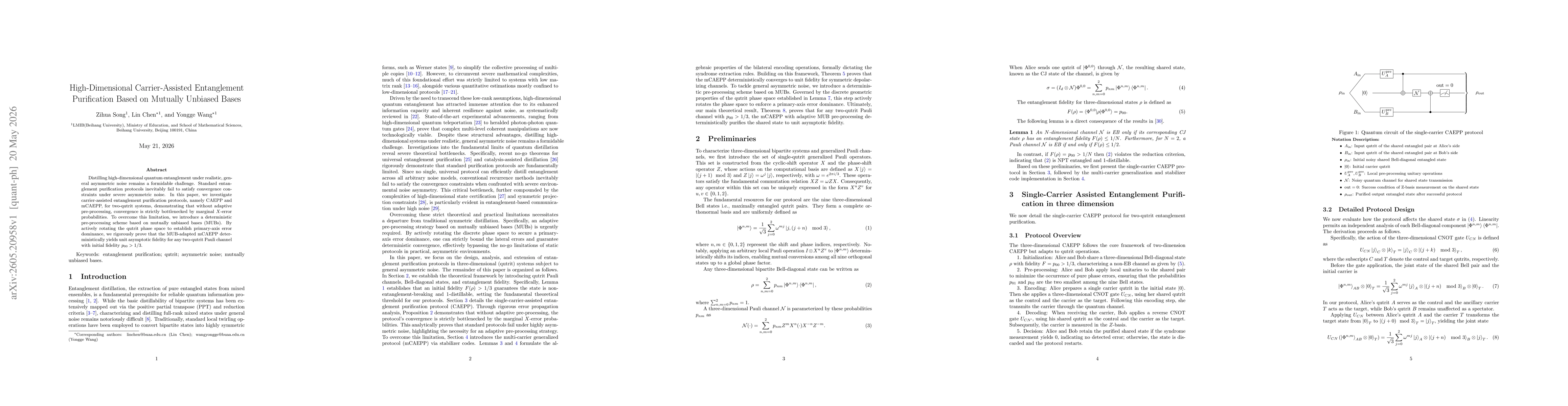 Thumbnail for High-Dimensional Carrier-Assisted Entanglement Purification Based on Mutually Unbiased Bases