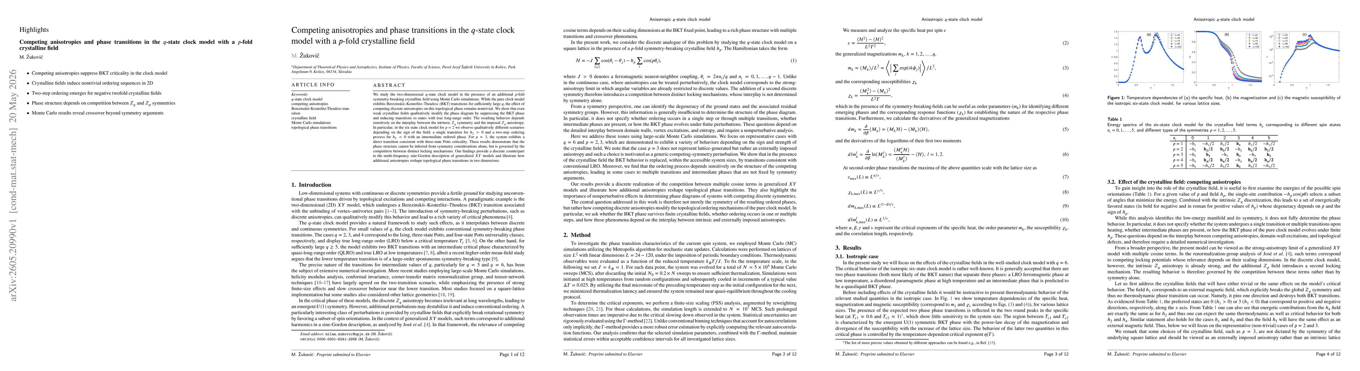 Thumbnail for Competing anisotropies and phase transitions in the $q$-state clock model with a $p$-fold crystalline field