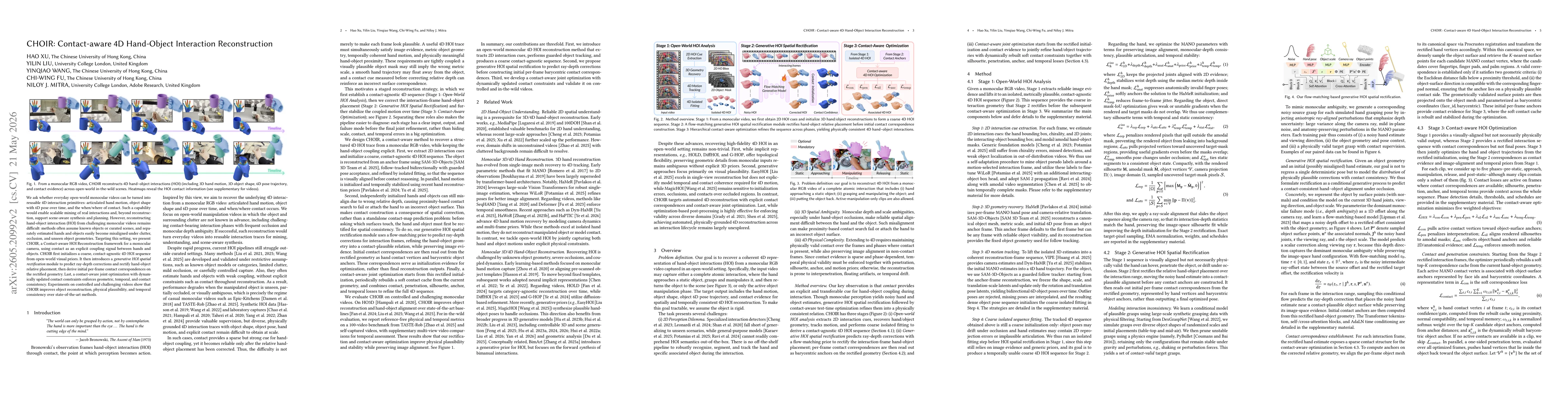 Thumbnail for CHOIR: Contact-aware 4D Hand-Object Interaction Reconstruction