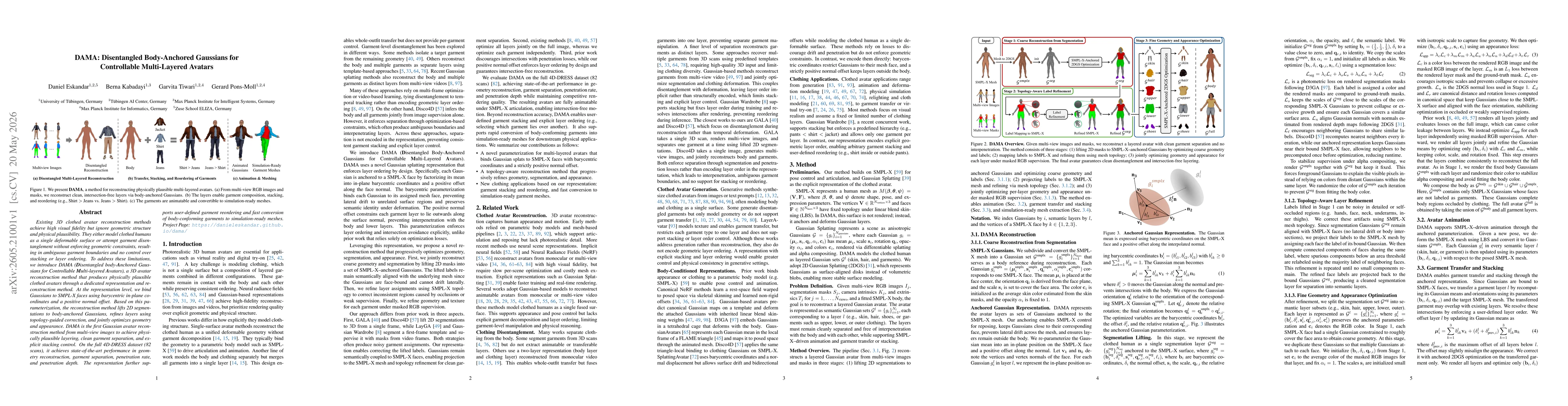 Thumbnail for DAMA: Disentangled Body-Anchored Gaussians for Controllable Multi-Layered Avatars