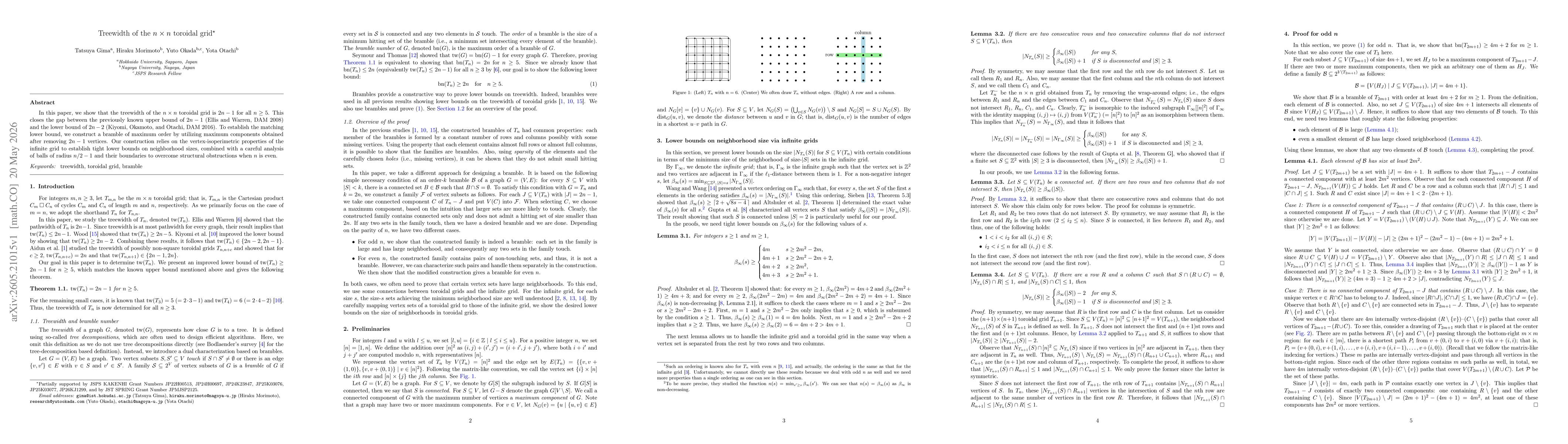 Thumbnail for Treewidth of the $n \times n$ toroidal grid