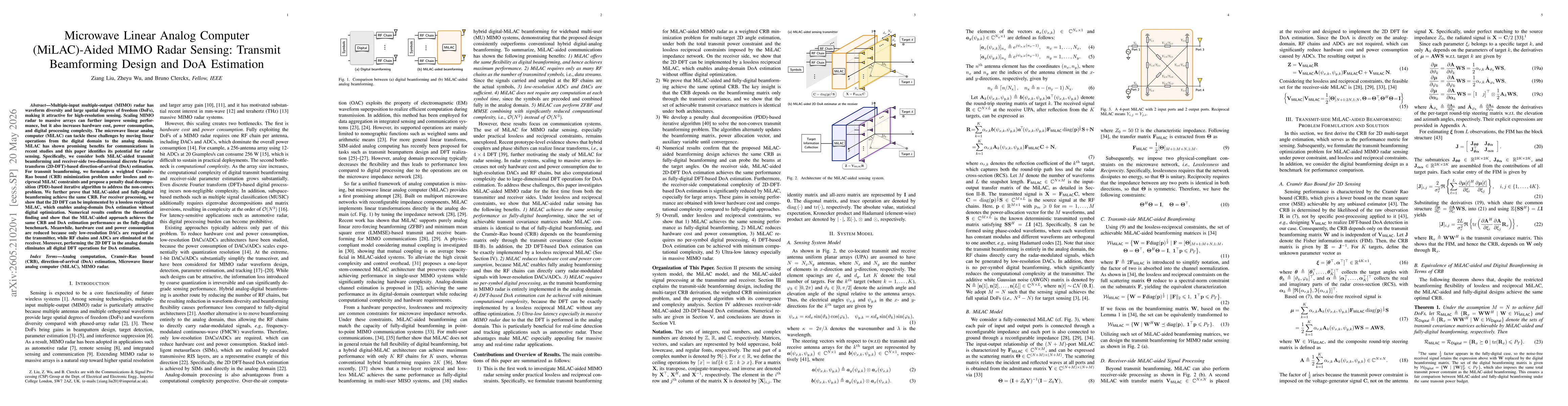 Thumbnail for Microwave Linear Analog Computer (MiLAC)-Aided MIMO Radar Sensing: Transmit Beamforming Design and DoA Estimation
