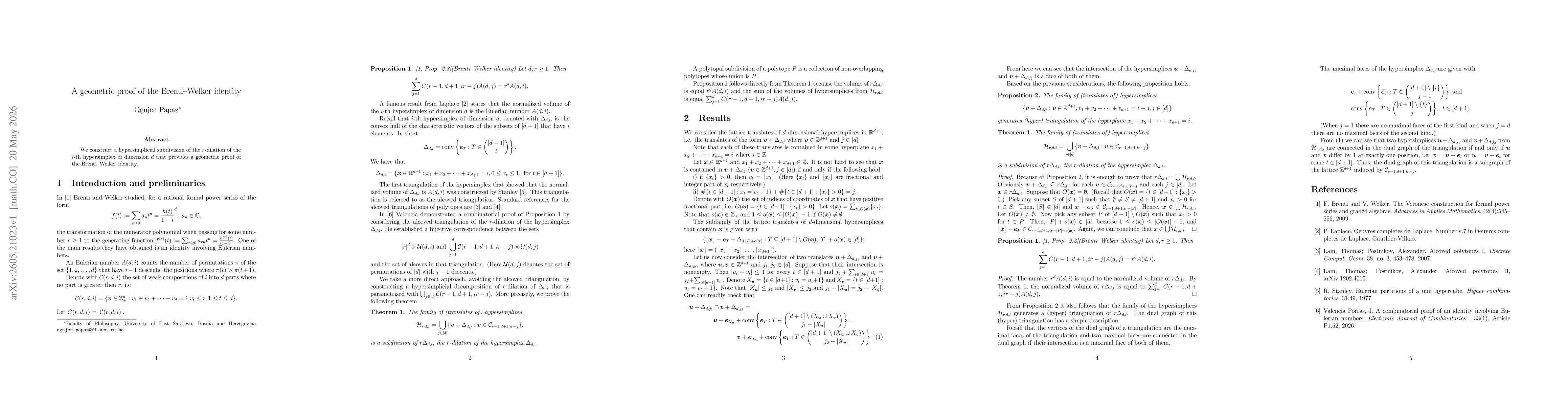 Thumbnail for A geometric proof of the Brenti--Welker identity