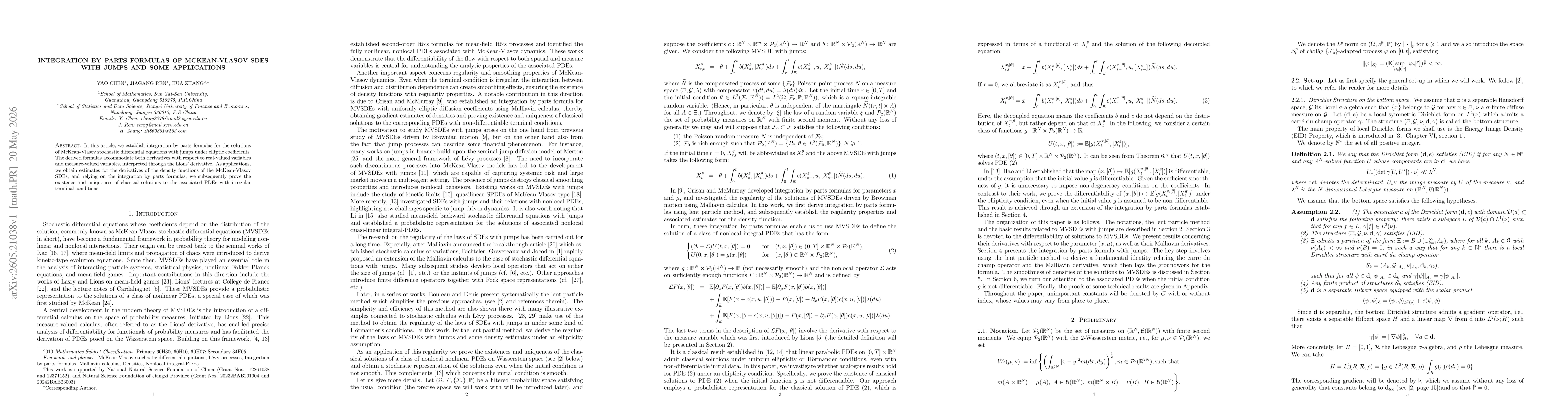 Thumbnail for Integration by Parts Formulas of Mckean-Vlasov SDEs with Jumps and Some Applications