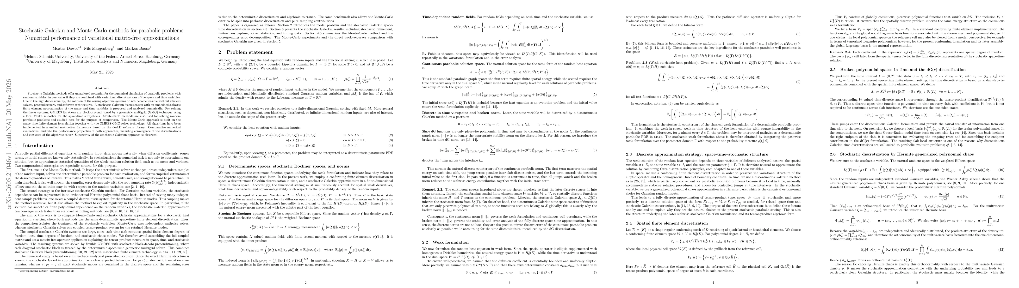 Thumbnail for Stochastic Galerkin and Monte-Carlo methods for parabolic problems: Numerical performance of variational matrix-free approximations