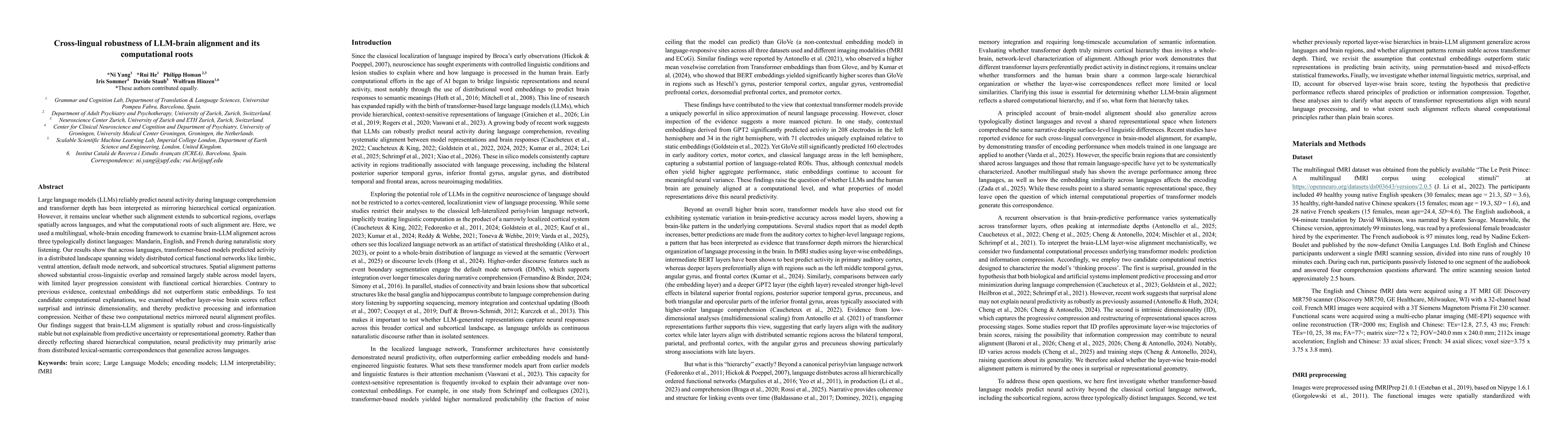 Thumbnail for Cross-lingual robustness of LLM-brain alignment and its computational roots