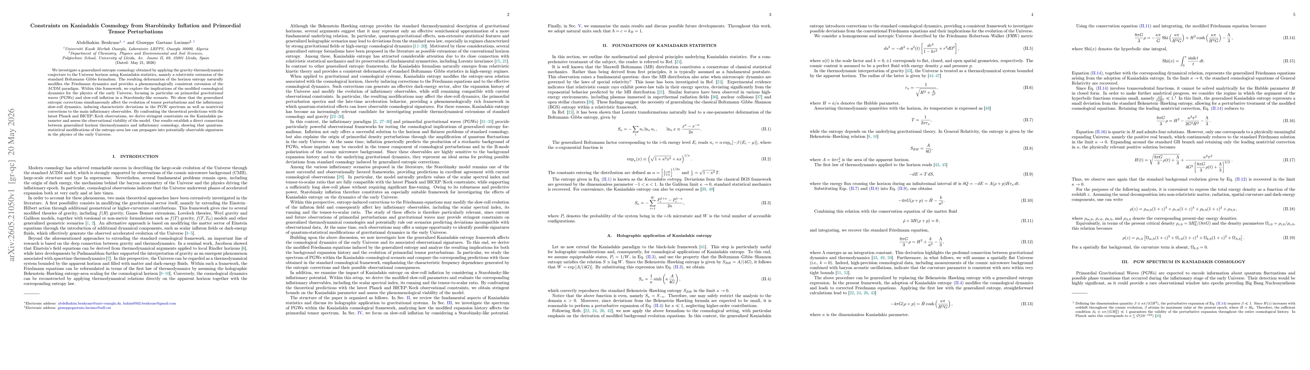 Thumbnail for Constraints on Kaniadakis Cosmology from Starobinsky Inflation and Primordial Tensor Perturbations